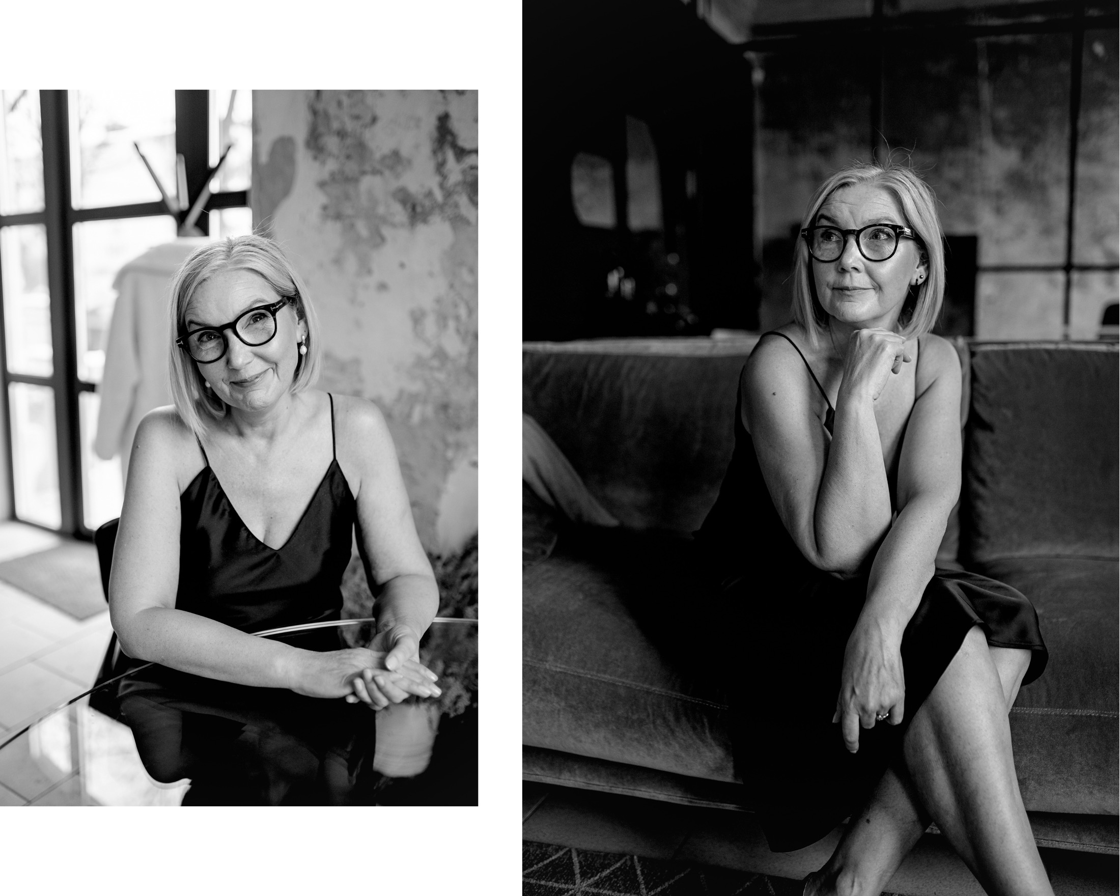 Schwarz-Weiss Personal Branding Portrait einer Frau mit Brille