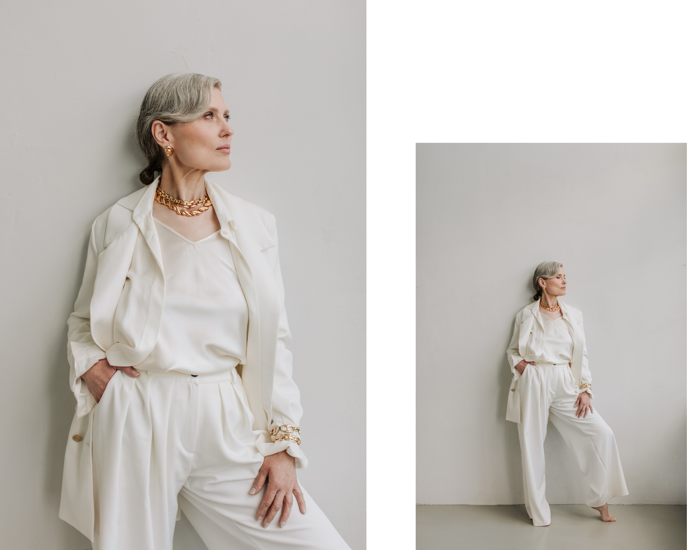 Personal Branding Portrait einer Frau in weissem Anzug in Basel